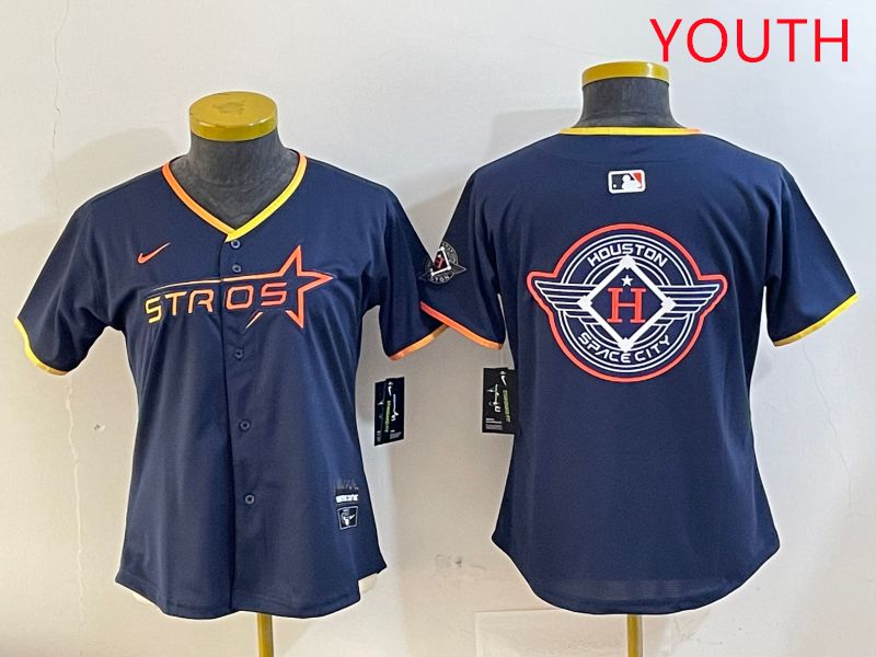 Youth Houston Astros Blank Drak Blue Three generations Joint Name 2025 Nike MLB Jersey style 26